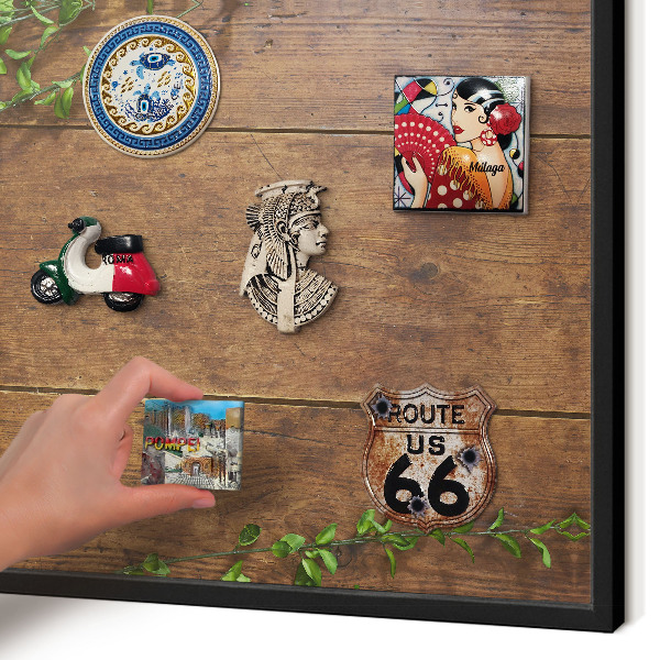 Vacation magnet board with a black frame Wood nature