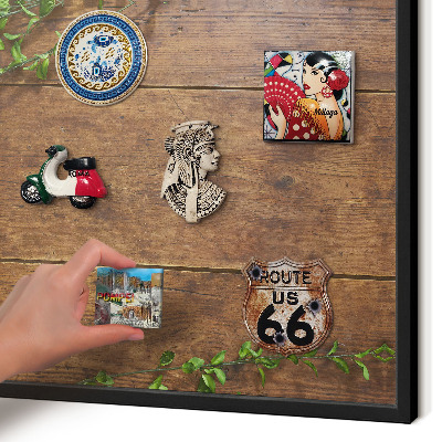 Vacation magnet board with a black frame Wood nature