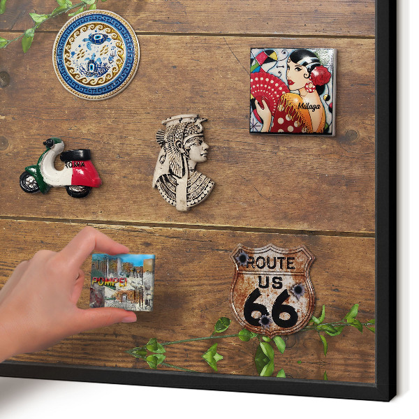 Vacation magnet board with a black frame Wood nature