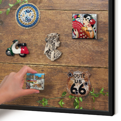 Vacation magnet board with a black frame Wood nature