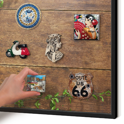 Vacation magnet board with a black frame Wood nature