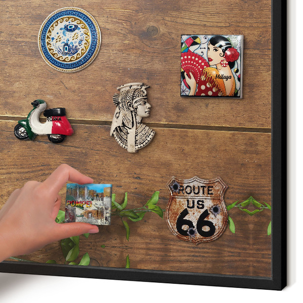 Vacation magnet board with a black frame Wood nature