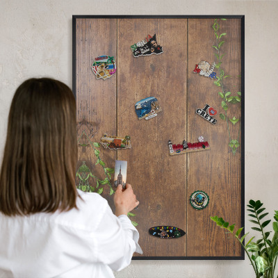 Vacation magnet board with a black frame Wood nature