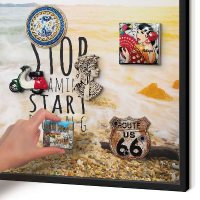 Metal wall board for magnets in a black frame Coast theme