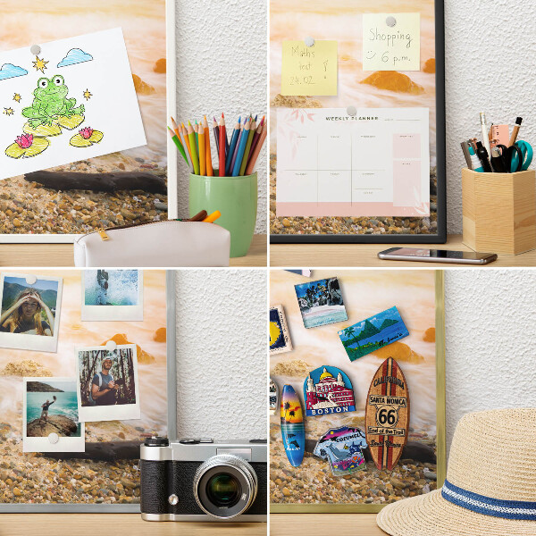 Metal wall board for magnets in a black frame Coast theme
