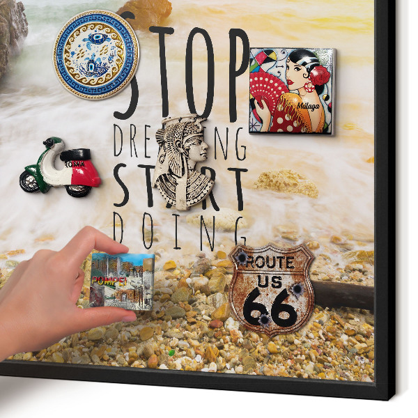 Metal wall board for magnets in a black frame Coast theme