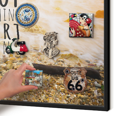 Metal wall board for magnets in a black frame Coast theme