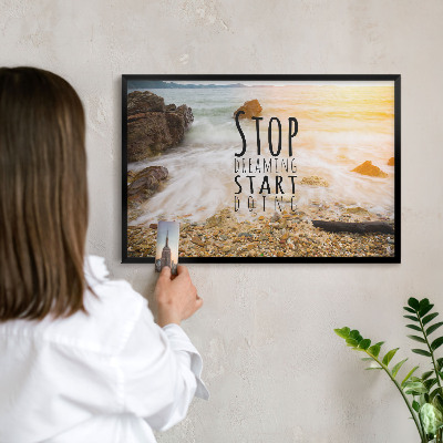 Metal wall board for magnets in a black frame Coast theme