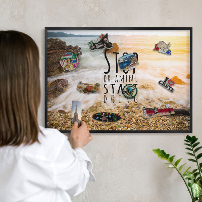 Metal wall board for magnets in a black frame Coast theme