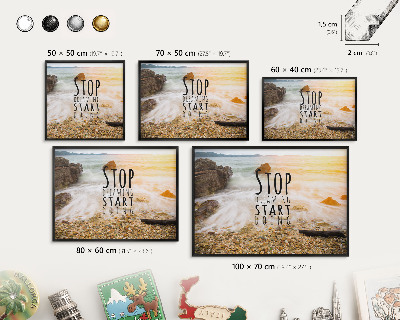 Metal wall board for magnets in a black frame Coast theme