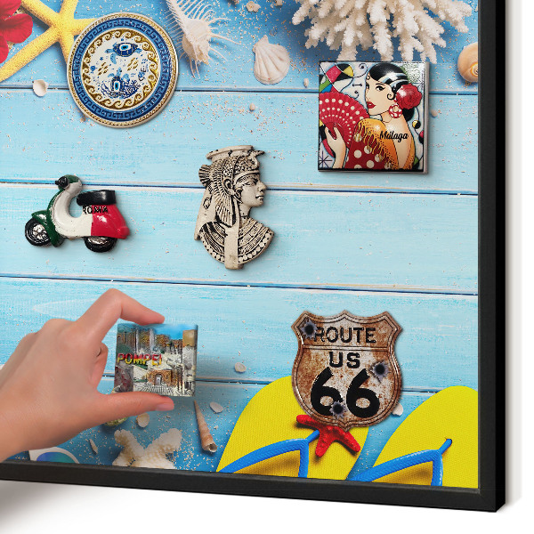 Vacation magnet board with a black frame Holiday beach
