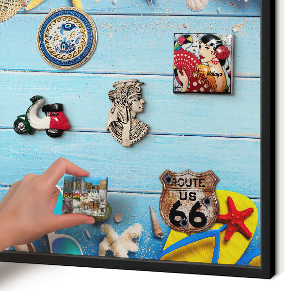Vacation magnet board with a black frame Holiday beach