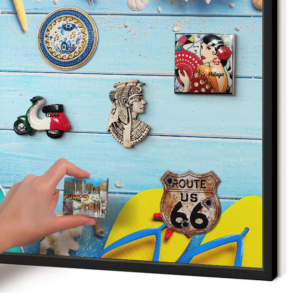 Vacation magnet board with a black frame Holiday beach