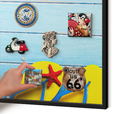 Vacation magnet board with a black frame Holiday beach