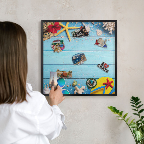 Vacation magnet board with a black frame Holiday beach