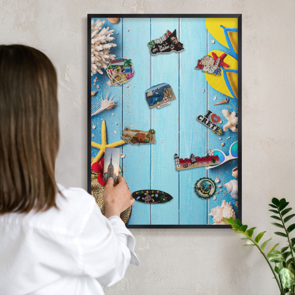 Vacation magnet board with a black frame Holiday beach