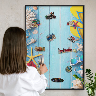 Vacation magnet board with a black frame Holiday beach