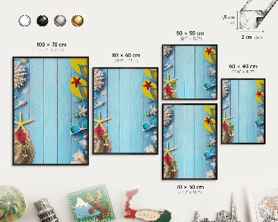 Vacation magnet board with a black frame Holiday beach