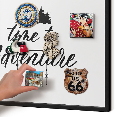 Metal wall board for magnets in a black frame Adventure awaits