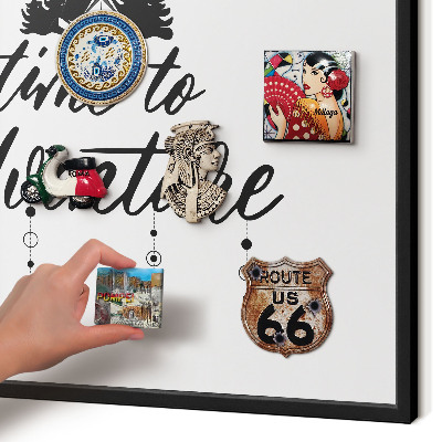 Metal wall board for magnets in a black frame Adventure awaits