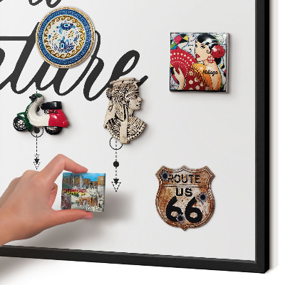 Metal wall board for magnets in a black frame Adventure awaits