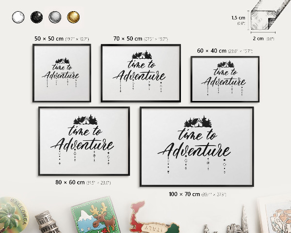 Metal wall board for magnets in a black frame Adventure awaits