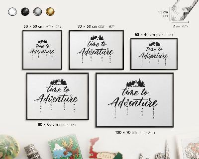 Metal wall board for magnets in a black frame Adventure awaits