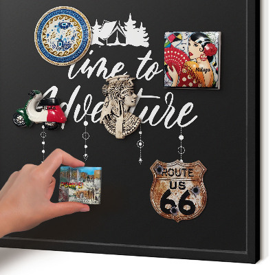 Vacation magnet board with a black frame Adventure awaits