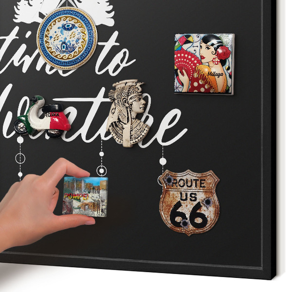 Vacation magnet board with a black frame Adventure awaits