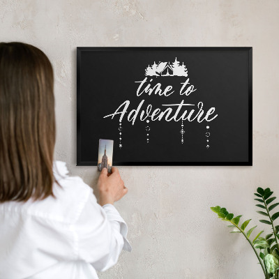 Vacation magnet board with a black frame Adventure awaits