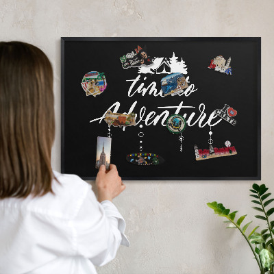 Vacation magnet board with a black frame Adventure awaits