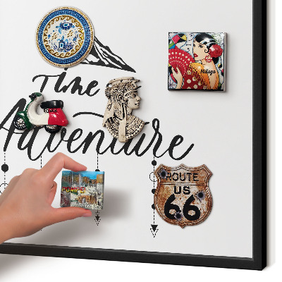 Metal wall board for magnets in a black frame Mountain adventure