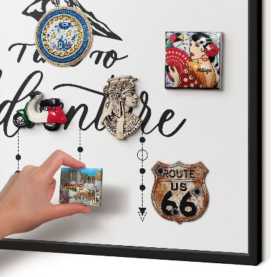 Metal wall board for magnets in a black frame Mountain adventure