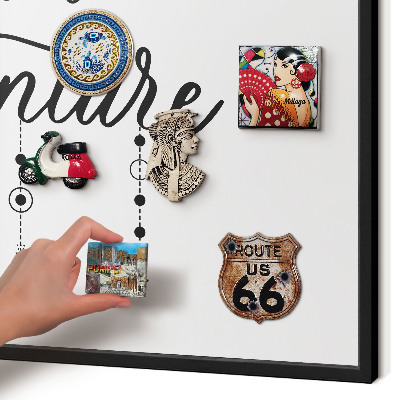 Metal wall board for magnets in a black frame Mountain adventure