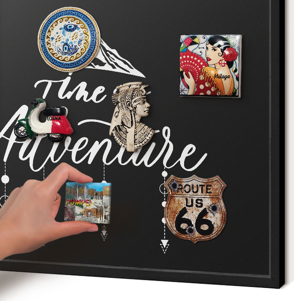 Vacation magnet board with a black frame Adventure awaits