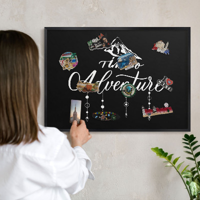 Vacation magnet board with a black frame Adventure awaits