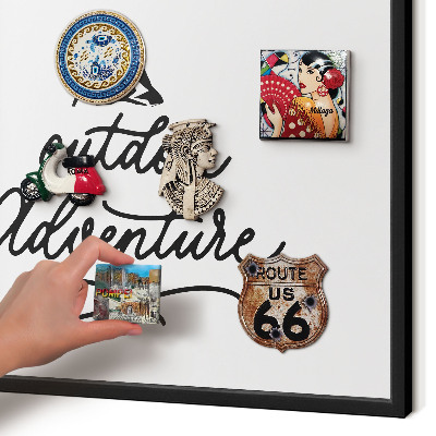 Metal wall board for magnets in a black frame Mountain adventure