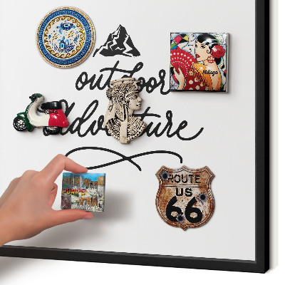 Metal wall board for magnets in a black frame Mountain adventure