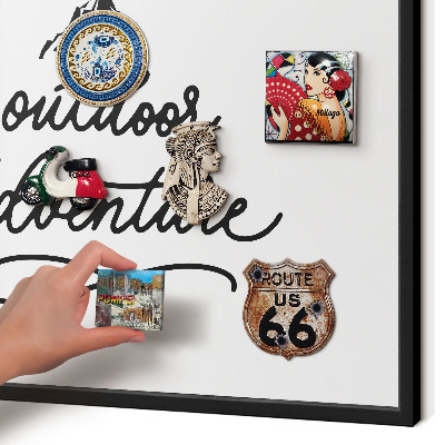 Metal wall board for magnets in a black frame Mountain adventure