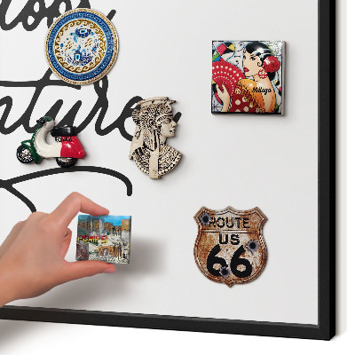 Metal wall board for magnets in a black frame Mountain adventure