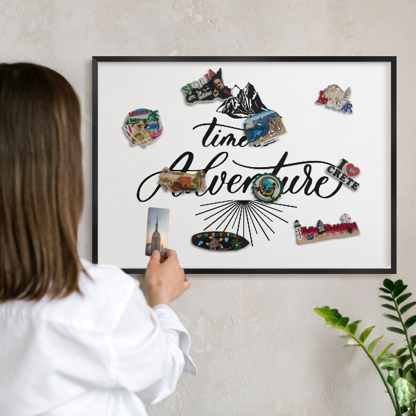 Metal wall board for magnets in a black frame The Journey of Discovery