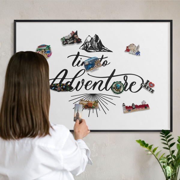 Metal wall board for magnets in a black frame The Journey of Discovery