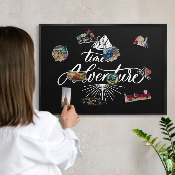 Vacation magnet board with a black frame Adventure time