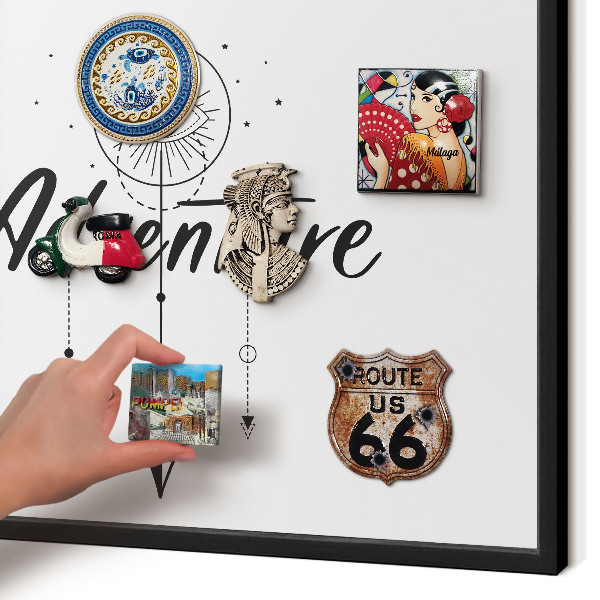 Metal wall board for magnets in a black frame Adventure Theme
