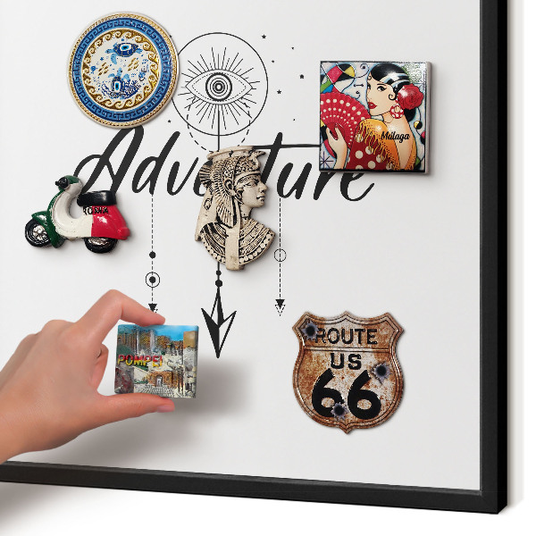 Metal wall board for magnets in a black frame Adventure Theme