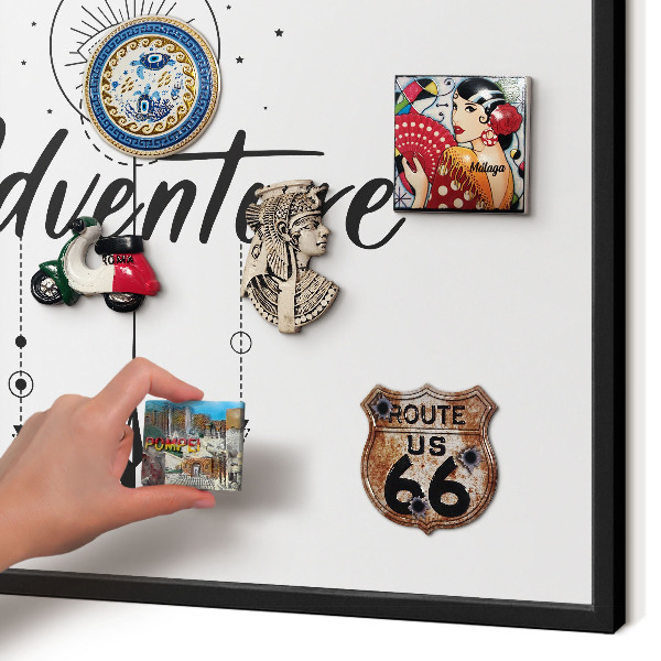 Metal wall board for magnets in a black frame Adventure Theme
