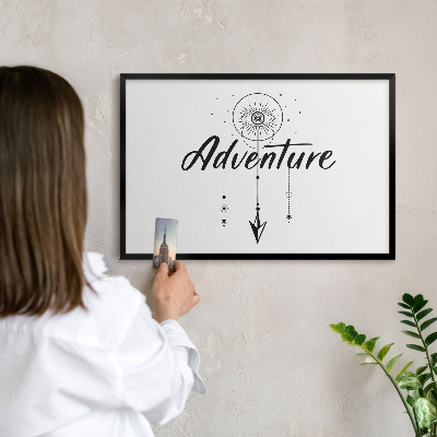 Metal wall board for magnets in a black frame Adventure Theme