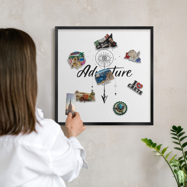 Metal wall board for magnets in a black frame Adventure Theme