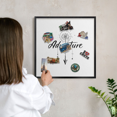 Metal wall board for magnets in a black frame Adventure Theme