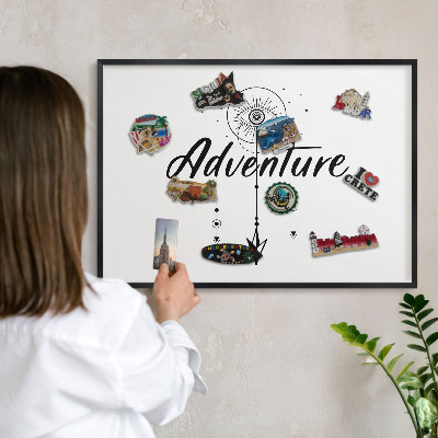 Metal wall board for magnets in a black frame Adventure Theme